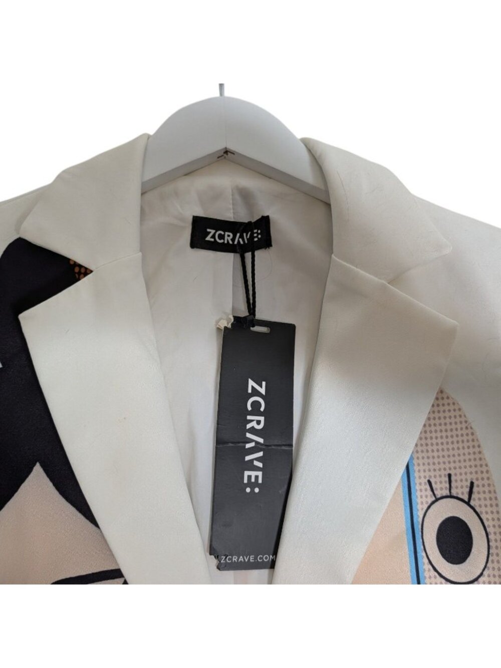 NWT ZCrave Women's Art Gallery Suit Blazer Pop art faces white Sz XS - Picture 4 of 10